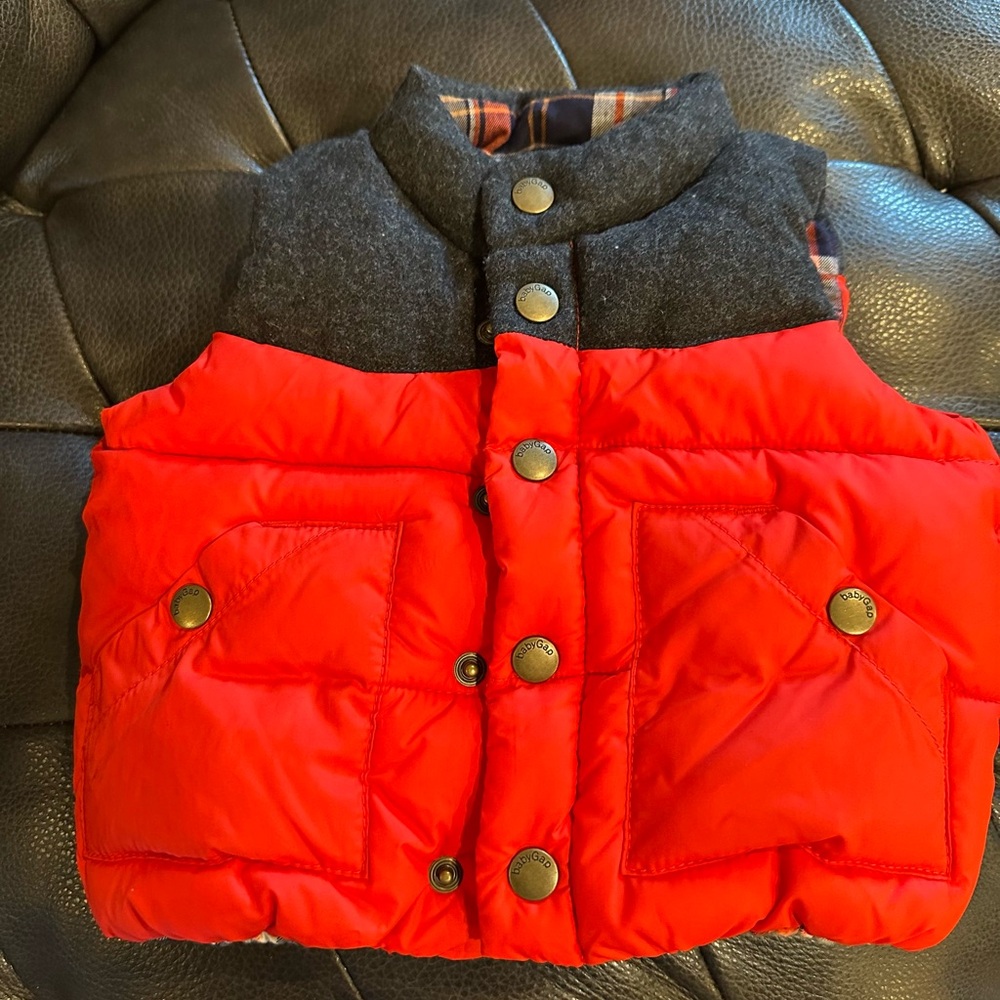 Red Puffer Vest with Plaid Lining